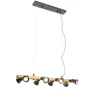 Landelijke hanglamp zwart met hout 8-lichts - Jelle