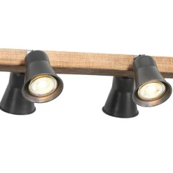 Landelijke hanglamp zwart met hout 8-lichts - Jelle