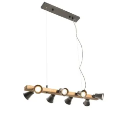Landelijke hanglamp zwart met hout 8-lichts - Jelle