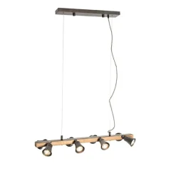 Landelijke hanglamp zwart met hout 8-lichts - Jelle