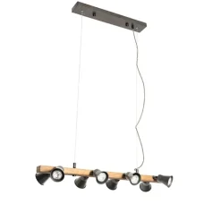 Landelijke hanglamp zwart met hout 8-lichts - Jelle