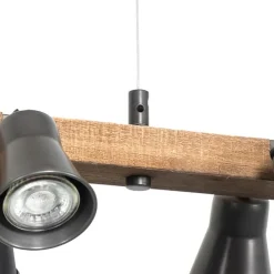 Landelijke hanglamp zwart met hout 8-lichts - Jelle