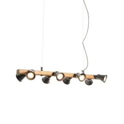 Landelijke hanglamp zwart met hout 8-lichts - Jelle