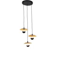 Landelijke hanglamp zwart met touw 3-lichts - Leia