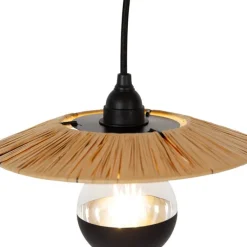 Landelijke hanglamp zwart met touw 3-lichts - Leia