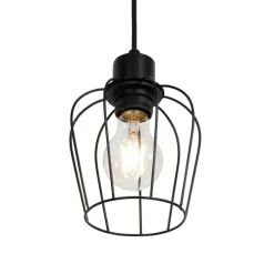 Landelijke hanglamp zwart met hout 4-lichts - Stronk