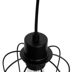 Landelijke hanglamp zwart met hout 4-lichts - Stronk