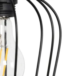 Landelijke hanglamp zwart met hout 4-lichts - Stronk