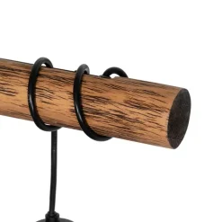Landelijke hanglamp zwart met hout 4-lichts - Stronk