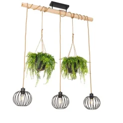 Landelijke hanglamp zwart met hout 3-lichts - Yura