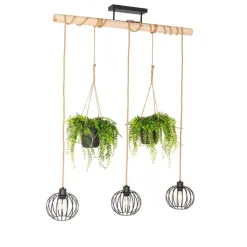 Landelijke hanglamp zwart met hout 3-lichts - Yura