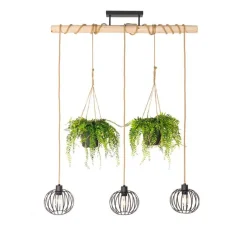 Landelijke hanglamp zwart met hout 3-lichts - Yura