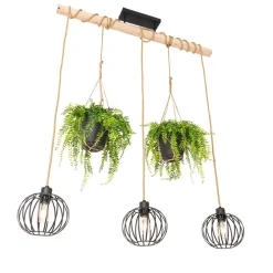 Landelijke hanglamp zwart met hout 3-lichts - Yura