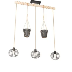 Landelijke hanglamp zwart met hout 3-lichts - Yura