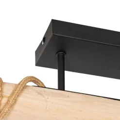 Landelijke hanglamp zwart met hout 3-lichts - Yura