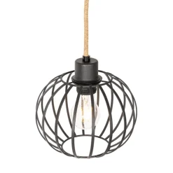 Landelijke hanglamp zwart met hout 3-lichts - Yura
