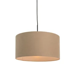 Landelijke hanglamp zwart met beige kap 50cm - Combi