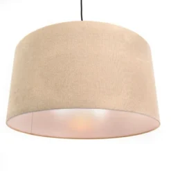 Landelijke hanglamp zwart met beige kap 50cm - Combi