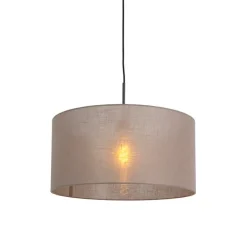 Landelijke hanglamp zwart met taupe kap 50 cm - Combi 1