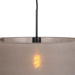 Landelijke hanglamp zwart met taupe kap 50 cm - Combi 1