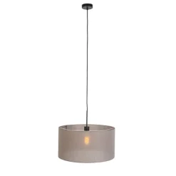 Landelijke hanglamp zwart met taupe kap 50 cm - Combi 1