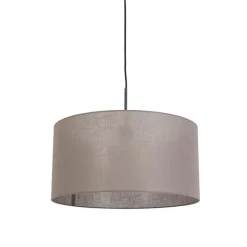 Landelijke hanglamp zwart met taupe kap 50 cm - Combi 1