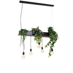 Landelijke hanglamp zwart met hout 5-lichts - Flair