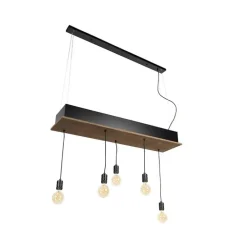 Landelijke hanglamp zwart met hout 5-lichts - Flair