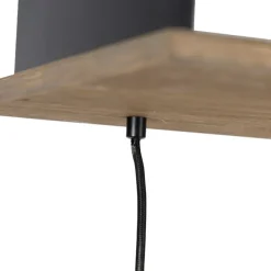 Landelijke hanglamp zwart met hout 5-lichts - Flair