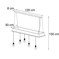 Landelijke hanglamp zwart met hout 5-lichts - Flair