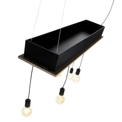 Landelijke hanglamp zwart met hout 5-lichts - Flair