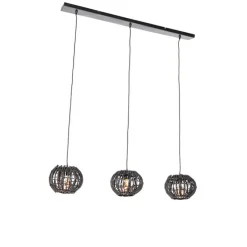 Landelijke hanglamp zwart langwerpig 3-lichts - Canna