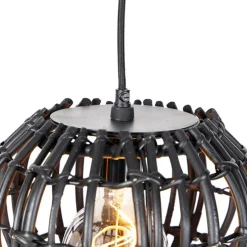 Landelijke hanglamp zwart langwerpig 3-lichts - Canna