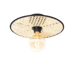 Landelijke plafond en wandlamp zwart met rotan 30 cm - Kata
