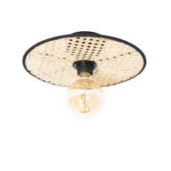 Landelijke plafond en wandlamp zwart met rotan 30 cm - Kata