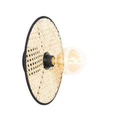Landelijke plafond en wandlamp zwart met rotan 30 cm - Kata