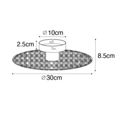 Landelijke plafond en wandlamp zwart met rotan 30 cm - Kata