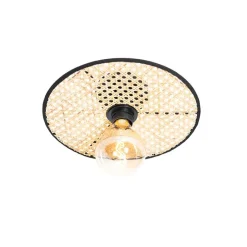 Landelijke plafond en wandlamp zwart met rotan 30 cm - Kata