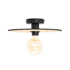 Landelijke plafond en wandlamp zwart met rotan 30 cm - Kata