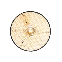 Landelijke plafond en wandlamp zwart met rotan 30 cm - Kata