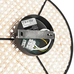 Landelijke plafond en wandlamp zwart met rotan 30 cm - Kata