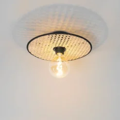 Landelijke plafond en wandlamp zwart met rotan 30 cm - Kata