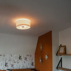 Landelijke plafondlamp wit/crème 30 cm - Drum Jute