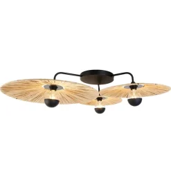 Landelijke plafondlamp zwart met touw 3-lichts - Leia