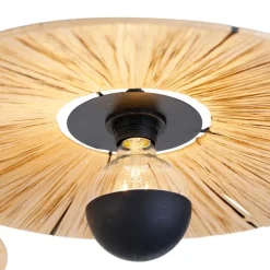 Landelijke plafondlamp zwart met touw 3-lichts - Leia