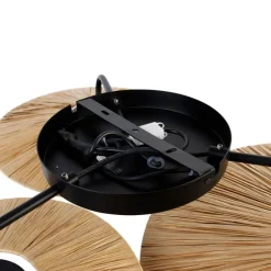 Landelijke plafondlamp zwart met touw 3-lichts - Leia