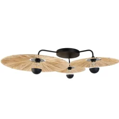 Landelijke plafondlamp zwart met touw 3-lichts - Leia