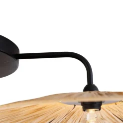 Landelijke plafondlamp zwart met touw 3-lichts - Leia