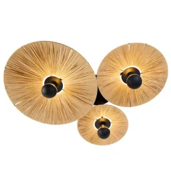 Landelijke plafondlamp zwart met touw 3-lichts - Leia