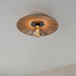 Landelijke plafondlamp zwart met touw - Sacha